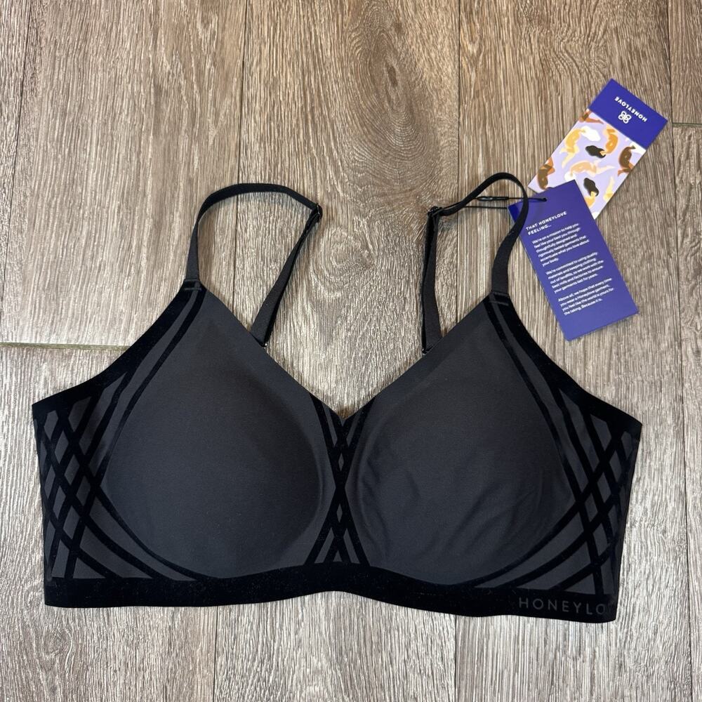 NEW Honeylove Black Silhouette Wireless T-Shirt Bra Removable Pads Size Large